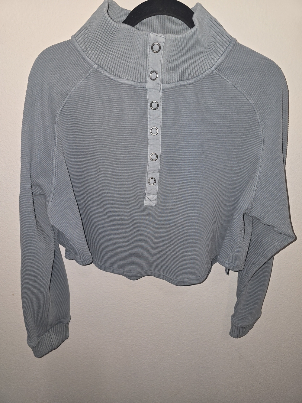 FP Movement by Free People Cropped Snap-Front Henley Sweatshirt - Light Blue